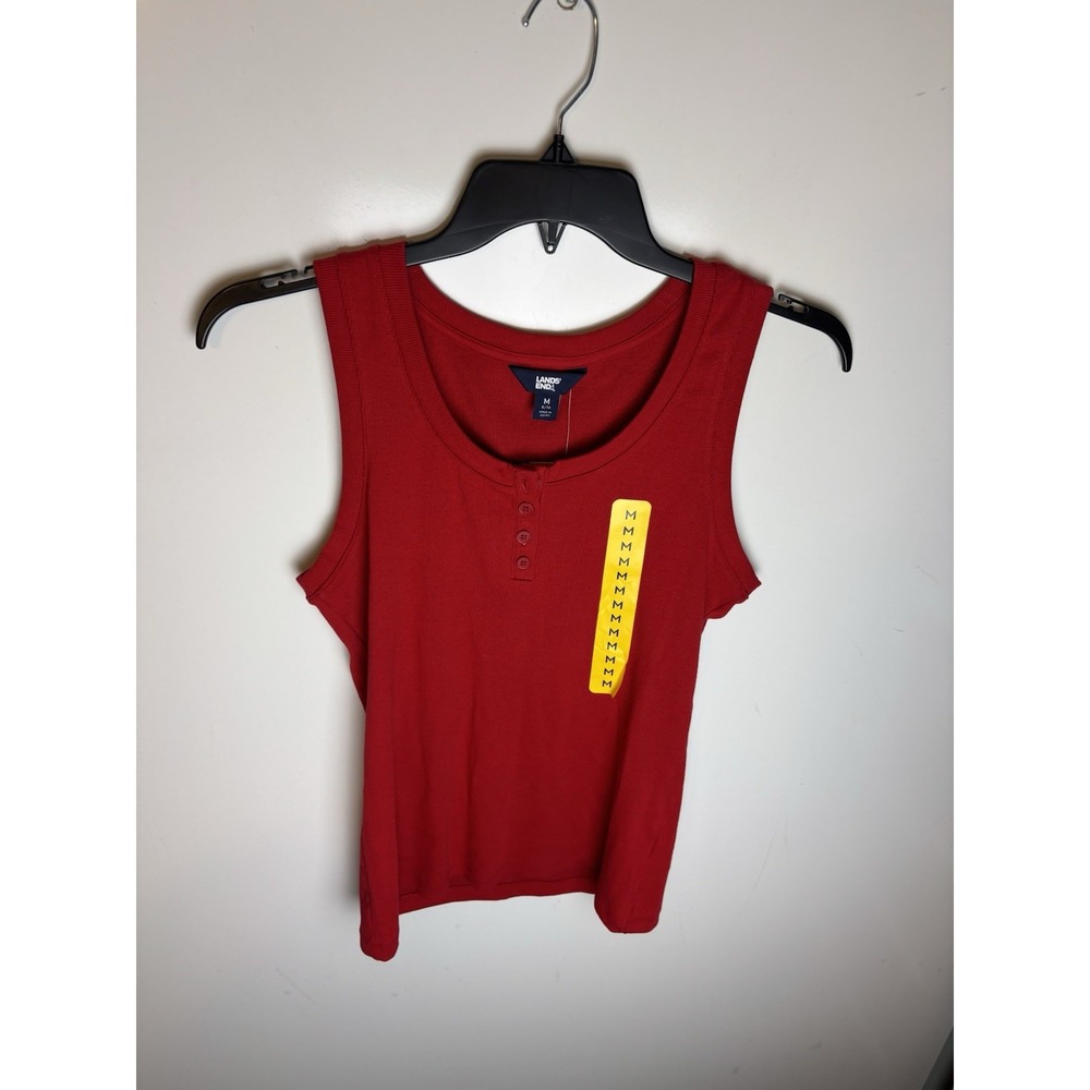 Lands' End Women's Lightweight Relaxed Fit Ribbed Tank Top Red Medium NWT